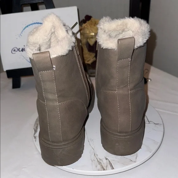 Charlotte Russe Taupe Lace-Up Faux Fur Combat Boots - Picture 6 of 9